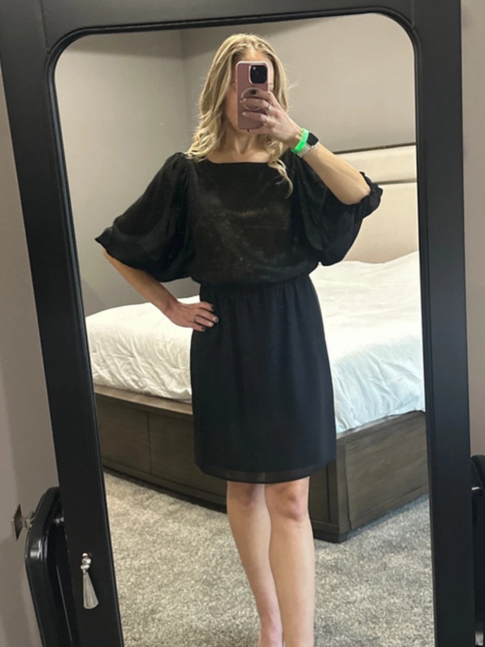 Gianni Bini Black Short Puff-Sleeve Mini Dress